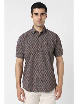 Van Heusen - Men Brown Printed Half Sleeves Shirt