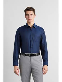 Van Heusen - Men Navy Blue Textured Full Sleeves Shirt