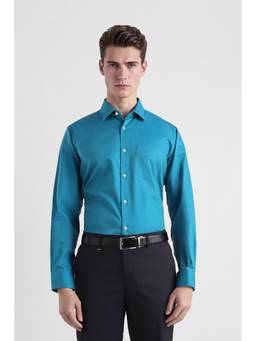 Van Heusen - Men Teal Textured Full Sleeves Shirt
