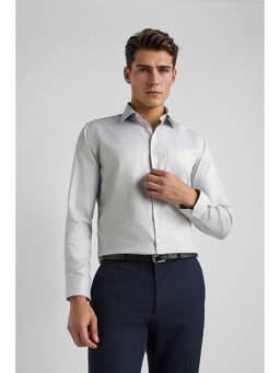 Van Heusen - Men Grey Textured Full Sleeves Shirt