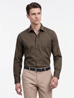 Van Heusen - Men Brown Solid Full Sleeves Shirt