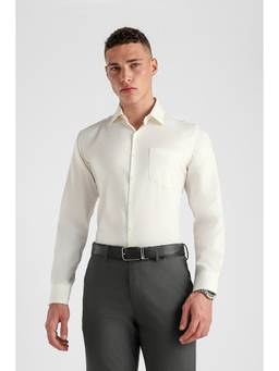 Van Heusen - Men Cream Solid Full Sleeves Shirt