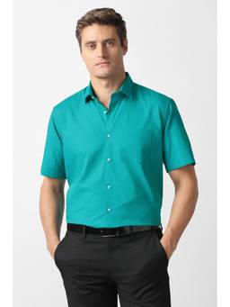 Van Heusen - Men Turquoise Solid Half Sleeves Shirt