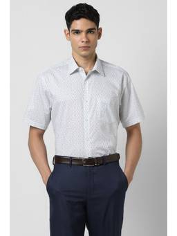 Van Heusen - Men White Printed Half Sleeves Shirt