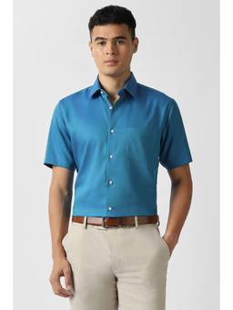 Van Heusen - Men Blue Solid Half Sleeves Shirt