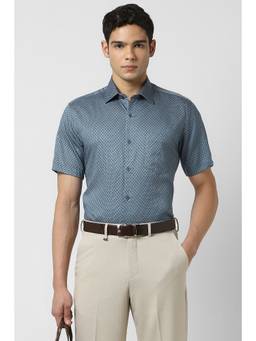 Van Heusen - Men Blue Printed Half Sleeves Shirt