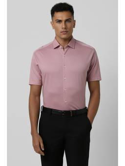 Van Heusen - Men Pink Solid Half Sleeves Shirt