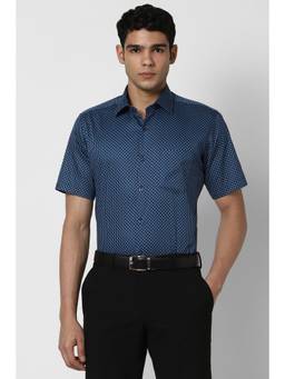 Van Heusen - Men Navy Blue Printed Half Sleeves Shirt