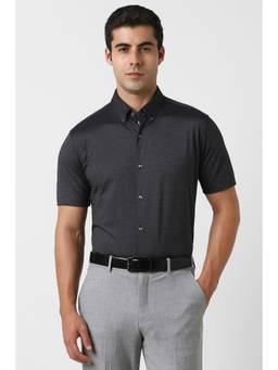 Van Heusen - Men Black Stripes Half Sleeves Shirt