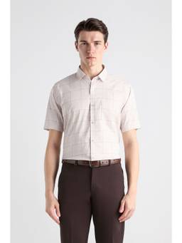 Van Heusen - Men Beige Checks Half Sleeves Shirt