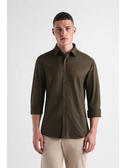 Van Heusen - Men Olive Solid Full Sleeves Shirt