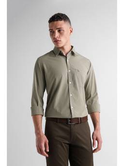 Van Heusen - Men Olive Solid Full Sleeves Shirt