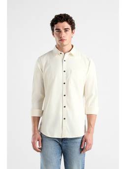 Van Heusen - Men Cream Solid Full Sleeves Shirt