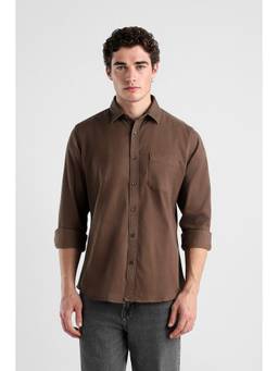 Van Heusen - Men Chocolate Brown Solid Full Sleeves Shirt