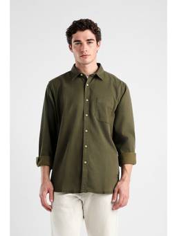 Van Heusen - Men Olive Solid Full Sleeves Shirt