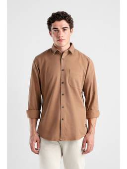 Van Heusen - Men Light Brown Solid Full Sleeves Shirt
