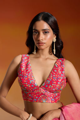 Gajra Gang - Red Embroidered Plunge Neck Stitched Blouse Shaadi Squad