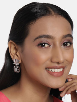 Accessher - Silver-Plated Cz & Ad Studded Handcrafted Drop Earrings For Women & Girls