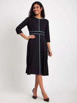 FableStreet - Colour Block Solid Dress - Black And Sap Green