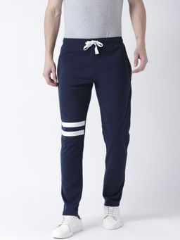 Club York - Men Navy Blue Solid Track Pant Has Contrast Boons
