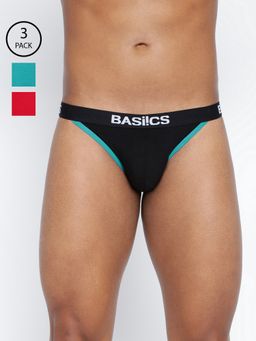BASIICS by La Intimo - Men Multi Color Cotton Thigh High Brief (Pack of 3)