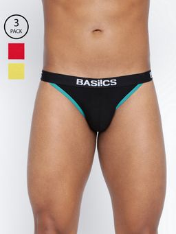 BASIICS by La Intimo - Men Multi Color Cotton Thigh High Brief (Pack of 3)