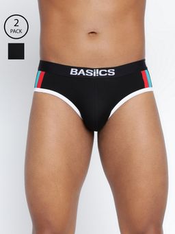 BASIICS by La Intimo - Men Black Cotton Double Solid Classic Brief (Pack of 2)