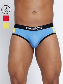 BASIICS by La Intimo - Men Multi Color Cotton Double Solid Classic Brief (Pack of 3)