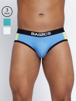 BASIICS by La Intimo - Men Multi Color Cotton Double Solid Classic Brief (Pack of 3)