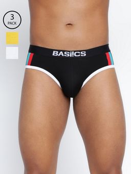 BASIICS by La Intimo - Men Multi Color Cotton Double Solid Classic Brief (Pack of 3)