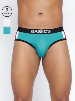 BASIICS by La Intimo - Men Multi Color Cotton Double Solid Classic Brief (Pack of 3)