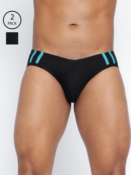 BASIICS by La Intimo - Men Black Cotton Striped And Solid Fashion Brief (Pack of 2)