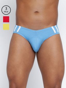 BASIICS by La Intimo - Men Multi Color Cotton Striped And Solid Fashion Brief (Pack of 3)