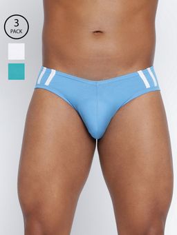 BASIICS by La Intimo - Men Multi Color Cotton Striped And Solid Fashion Brief (Pack of 3)