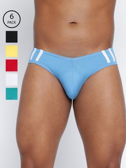 BASIICS by La Intimo - Men Multi Color Cotton Striped And Solid Fashion Brief (Pack of 6)