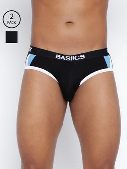 BASIICS by La Intimo - Men Black Cotton Modern Pattern Brief (Pack of 2)