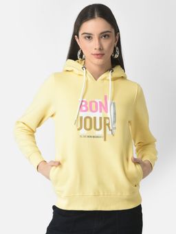 CRIMSOUNE CLUB - Women Yellow Typographic Hoodie