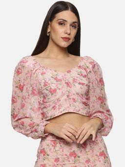 IS.U - Floral Balloon Sleeve Crop Top