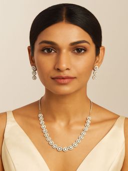 JEWELZ - White Brass Silver Plated Necklace with Pair Of Earring