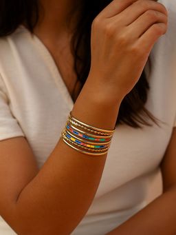 JEWELZ - Multi-Color Alloy Gold Plated Bangles (Pack of 9)