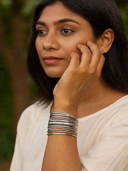 JEWELZ - Silver Alloy Silver Plated Bangles (Pack of 11)