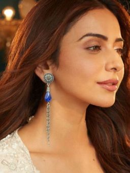 Accessher - Blue Silver Plated Pair Of Earrings