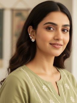 Accessher - White Silver Plated Pair Of Earrings (Pack of 3)