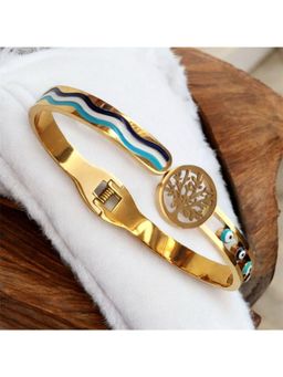 Dkane Designs - Blue Stainless Steel Gold Plated Cuff