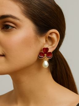 JEWELZ - Maroon Alloy Gold Plated Pair Of Earring