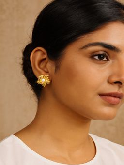 JEWELZ - White Stainless Steel Gold Plated Pair Of Earring