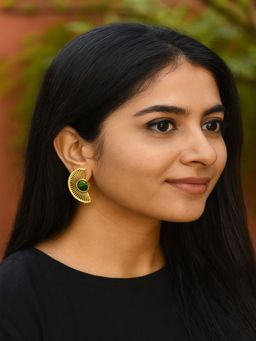 JEWELZ - Green Stainless Steel Gold Plated Pair Of Earring