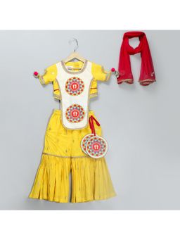 The Little Tales - Laxmi Feet Printed Blouse with Sharara & Dupatta (Set of 3)