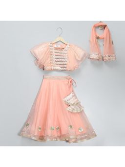 The Little Tales - Peach Organza & Silk Frilly Blouse with Lehenga & Dupatta (Set of 3)