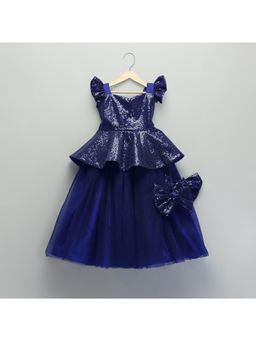 The Little Tales - Blue Sequins Peplum Blouse with Lehenga (Set of 2)